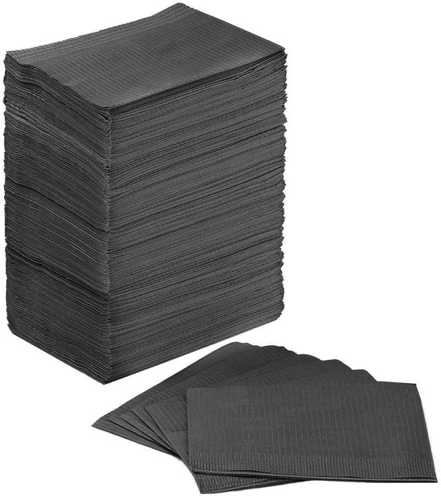 Main image of 125 Pack Dental Bibs, Black Dental Bibs Disposable,13" x 18" Tattoo Bib 2-Ply Paper 1-Ply Film, Waterproof