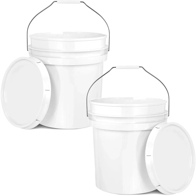 Main image of 5-Gallon White Bucket Pail Container with Lid | Food Grade | Heavy-Duty Approx 90 MIL Extra Durable | Metal Handles with Plastic Grip | Multi-Use | Easy Stack and Store | BPA Free - 2 Pack