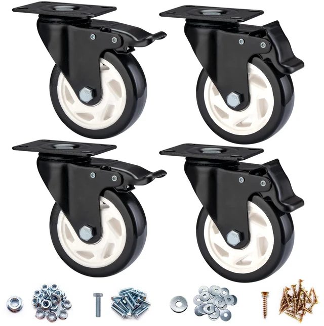 Main image of Caster Wheels-4 Inch Swivel Casters Set of 4 Heavy Duty with Brake Locking Industrial Caster with 360 Degree No Noise Polyurethane Wheels, Locking Plate Casters for Furniture - Pack of 4