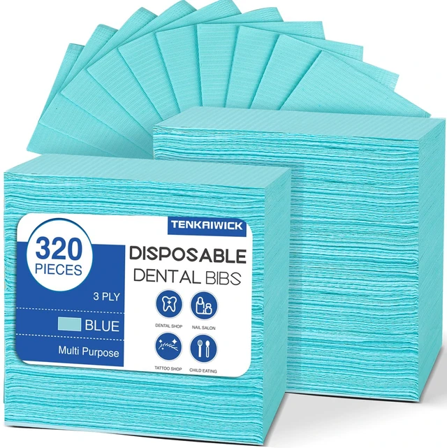 Main image of 320 Pack Disposable Dental Bibs 13"x18", 3-Ply Waterproof Tattoo Bibs Sheet for Nail Salon, Dental Clinic, Feeding, Tattoo Shop (Blue)