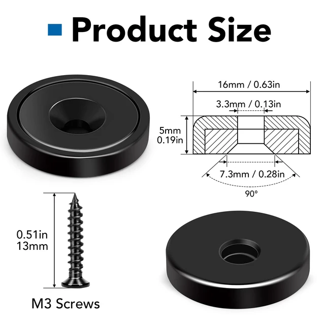 Alt view image 6 of 7 - Strong Magnets Heavy Duty Screw On Neodymium 20LBS Magnet 36 Pack Rare Earth With Screw Hole Door Catch Adhesive Magnetic Locker Cabinet Round Wall Cruise Cabins Disc Mounting Fridge Black