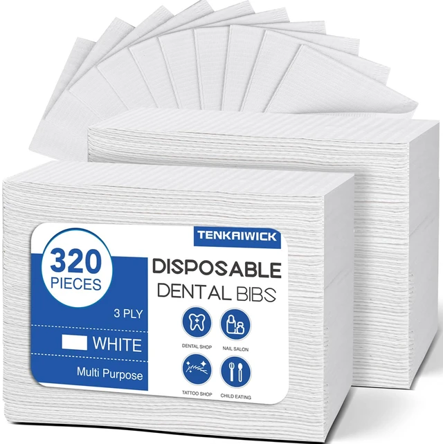 Main image of 320 Pack Disposable Dental Bibs 13"x18", 3-Ply Waterproof Tattoo Bibs Sheet for Nail Salon, Dental Clinic, Feeding, Tattoo Shop (White)