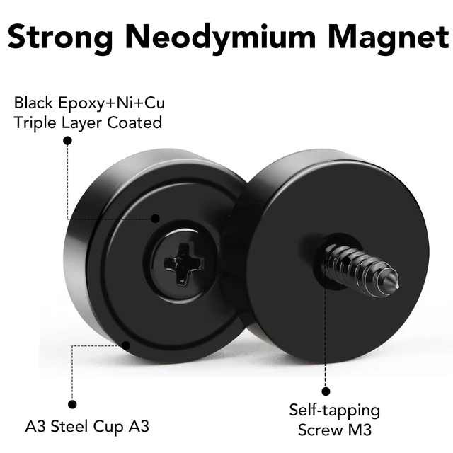 Alt view image 7 of 7 - Strong Magnets Heavy Duty Screw On Neodymium 20LBS Magnet 36 Pack Rare Earth With Screw Hole Door Catch Adhesive Magnetic Locker Cabinet Round Wall Cruise Cabins Disc Mounting Fridge Black