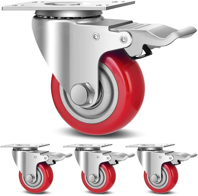 Main image of 3 Inch Industrial Heavy Duty Swivel Caster Wheels with Brake,Set of 4 Safety Locking Casters,Load 1600lbs,Premium Polyurethane Wheels for Table,Trailer,Saw Table,Stage Toolbox,Bed,Corn Board