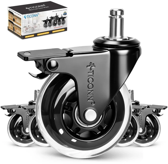 Main image of Office Chair Wheels, 3" Caster Wheels for Tile Carpets, Set of 5 650 lbs Weight Capacity, Smooth & Quiet Rolling, Scratch-Free Floor Protection, Universal Fit, Easy Snap-In Installation