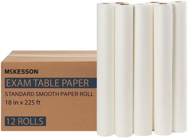 Main image of Medical Exam Table Paper Rolls, Spa, 18 in x 225 ft, 12 Rolls Diaper Changing, Nursing, Chiropractor, Patternmaking, Tracing, Premium Smooth