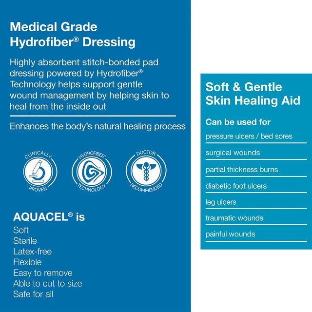 Alt view image 2 of 7 - AQUACEL Extra 6"x6" Hydrofiber Wound Dressing, Sterile, 5 Ct Absorbent Bandage for Wounds, Two-Layer Design, Non-Woven, Moderate to Heavy Exudate, Gel Forming, Medical Grade