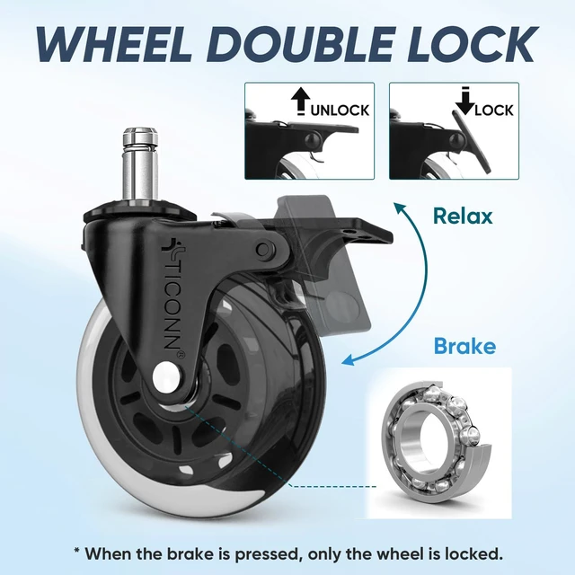Alt view image 3 of 7 - Office Chair Wheels, 3" Caster Wheels for Tile Carpets, Set of 5 650 lbs Weight Capacity, Smooth & Quiet Rolling, Scratch-Free Floor Protection, Universal Fit, Easy Snap-In Installation
