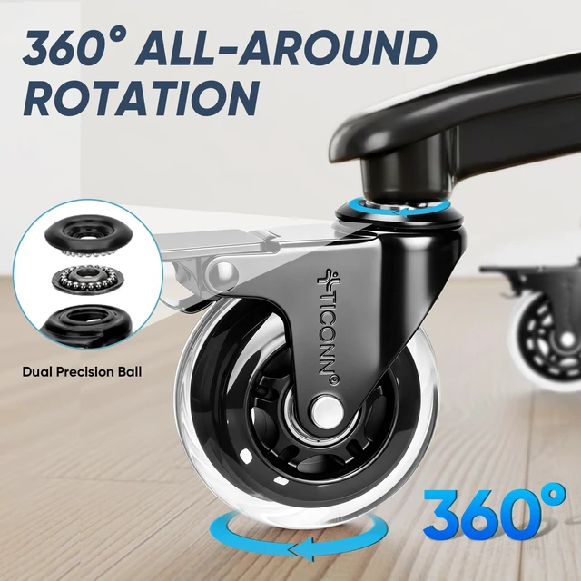 Alt view image 5 of 7 - Office Chair Wheels, 3" Caster Wheels for Tile Carpets, Set of 5 650 lbs Weight Capacity, Smooth & Quiet Rolling, Scratch-Free Floor Protection, Universal Fit, Easy Snap-In Installation
