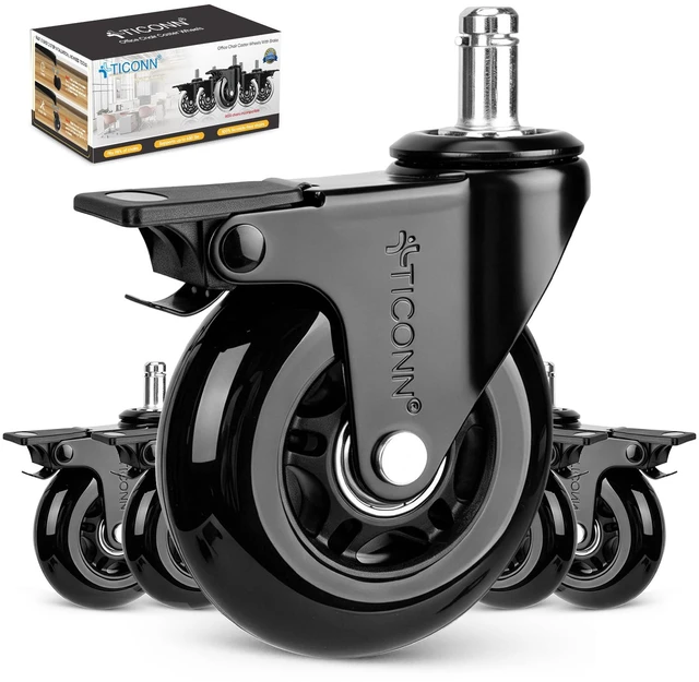 Main image of Office Chair Wheels, 3" Caster Wheels for Tile Carpets, Set of 5 650 lbs Weight Capacity, Smooth & Quiet Rolling, Scratch-Free Floor Protection, Universal Fit, Easy Snap-In Installation