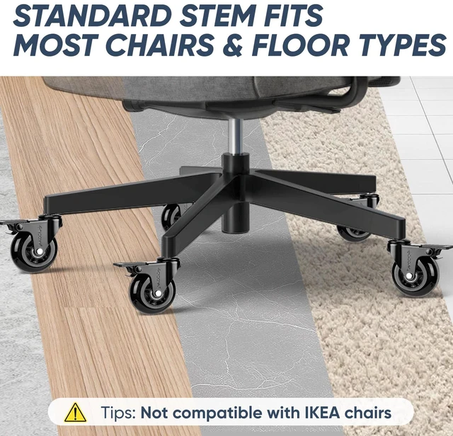 Alt view image 7 of 7 - Office Chair Wheels, 3" Caster Wheels for Tile Carpets, Set of 5 650 lbs Weight Capacity, Smooth & Quiet Rolling, Scratch-Free Floor Protection, Universal Fit, Easy Snap-In Installation