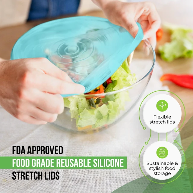 Alt view image 4 of 7 - Reusable Silicone Stretch Lids for Food Storage in Fridge - Elastic Heat-Resistant Bowl Covers, Cups, Cans, Jars - Universal Food Grade Lid for Containers - 7 Pack - Light Green Stretchy Lid Set
