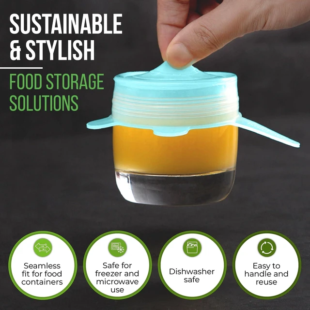 Alt view image 7 of 7 - Reusable Silicone Stretch Lids for Food Storage in Fridge - Elastic Heat-Resistant Bowl Covers, Cups, Cans, Jars - Universal Food Grade Lid for Containers - 7 Pack - Light Green Stretchy Lid Set