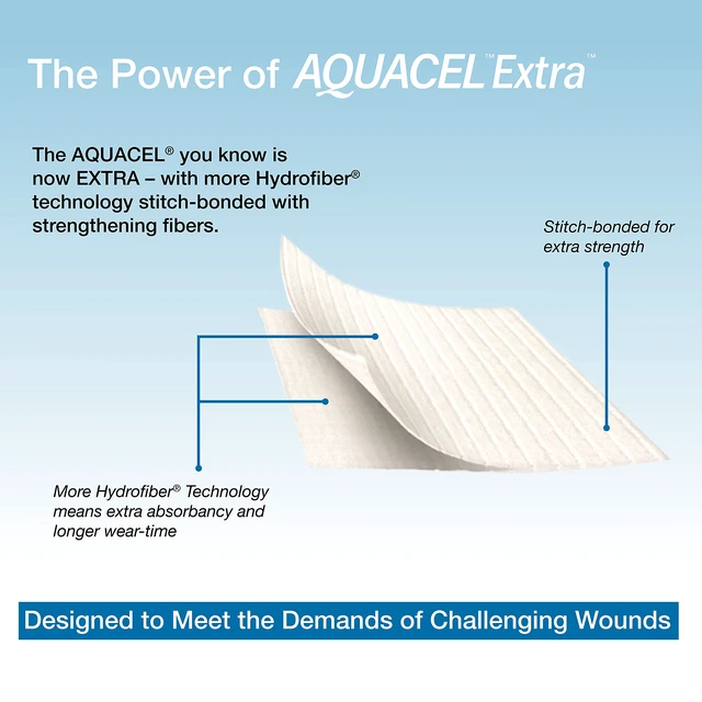Alt view image 3 of 7 - AQUACEL Extra 6"x6" Hydrofiber Wound Dressing, Sterile, 5 Ct Absorbent Bandage for Wounds, Two-Layer Design, Non-Woven, Moderate to Heavy Exudate, Gel Forming, Medical Grade
