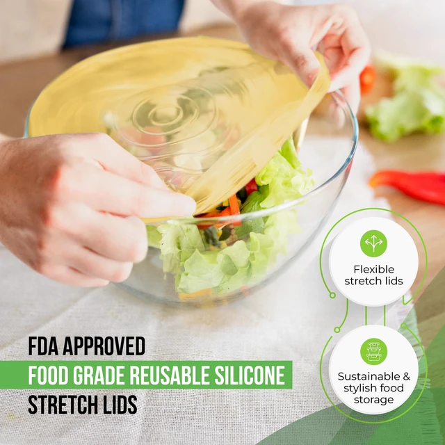 Alt view image 3 of 7 - Reusable Silicone Stretch Lids for Food Storage in Fridge - Elastic Heat-Resistant Bowl Covers, Cups, Cans, Jars - Universal Food Grade Lid for Round and Rectangle Containers - 7 Pack - Multicolor