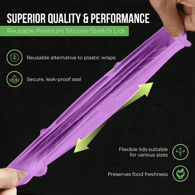 Alt view image 5 of 7 - Reusable Silicone Stretch Lids for Food Storage in Fridge - Elastic Heat-Resistant Bowl Covers, Cups, Cans, Jars - Universal Food Grade Lid for Containers - 7 Pack - Purple Stretchy Lid Set