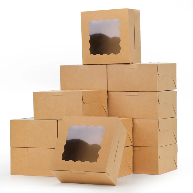 Main image of 80pcs Cookie Boxes with Window, 6x6x3 Inches Brown Bakery Boxes Kraft Treat Boxes, Dessert Boxes for Chocolate Covered Strawberries, Pastries