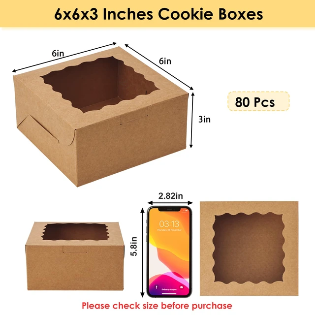 Alt view image 2 of 7 - 80pcs Cookie Boxes with Window, 6x6x3 Inches Brown Bakery Boxes Kraft Treat Boxes, Dessert Boxes for Chocolate Covered Strawberries, Pastries