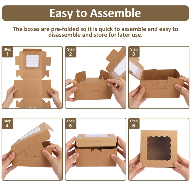Alt view image 4 of 7 - 80pcs Cookie Boxes with Window, 6x6x3 Inches Brown Bakery Boxes Kraft Treat Boxes, Dessert Boxes for Chocolate Covered Strawberries, Pastries