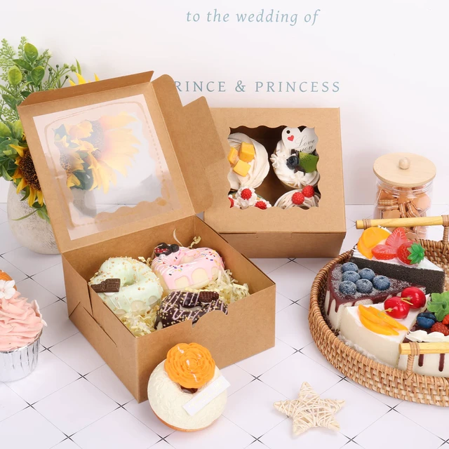 Alt view image 5 of 7 - 80pcs Cookie Boxes with Window, 6x6x3 Inches Brown Bakery Boxes Kraft Treat Boxes, Dessert Boxes for Chocolate Covered Strawberries, Pastries