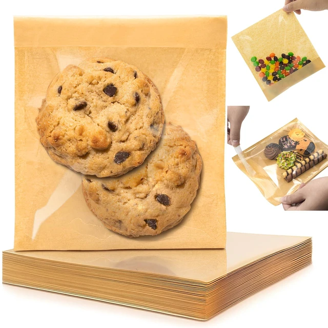 Main image of 400 Pack Self Sealing Cookie Bags with Seal, 5.9x6.5 Inch Paper Bakery Bags with Window, Grease Resistant To Go Sleeves for Packaging Donut, Snack, Scone, Browni, Small Pastries and other Treats