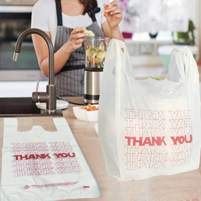 Alt view image 2 of 7 - 1000 Ct plastic bags/Shopping Bags/Thank You Bags/Reusable and Disposable Grocery Bags - Measures 11.5" X 6.25" X 21", 15mic, 0.6 Mil