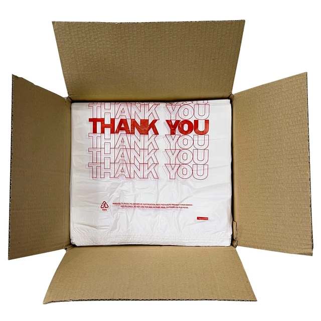 Alt view image 6 of 7 - 1000 Ct plastic bags/Shopping Bags/Thank You Bags/Reusable and Disposable Grocery Bags - Measures 11.5" X 6.25" X 21", 15mic, 0.6 Mil