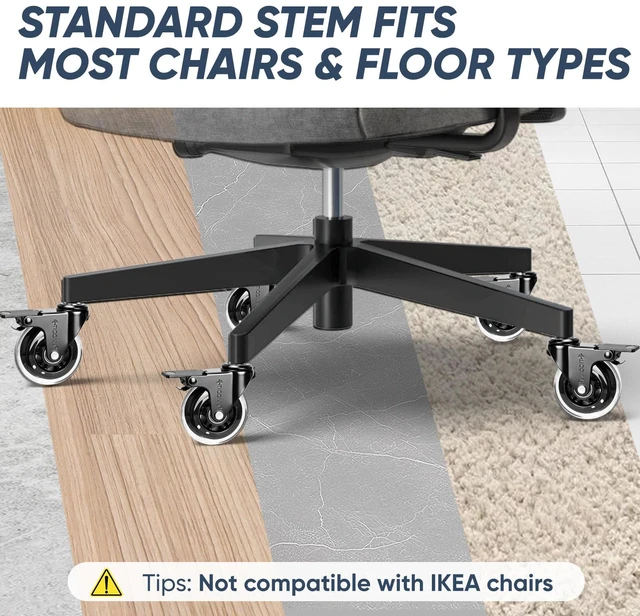 Alt view image 7 of 7 - Office Chair Wheels, 3" Caster Wheels for Tile Carpets, Set of 5 650 lbs Weight Capacity, Smooth & Quiet Rolling, Scratch-Free Floor Protection, Universal Fit, Easy Snap-In Installation