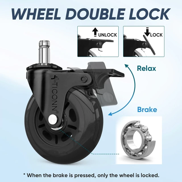 Alt view image 3 of 7 - Office Chair Wheels, 3" Caster Wheels for Tile Carpets, Set of 5 650 lbs Weight Capacity, Smooth & Quiet Rolling, Scratch-Free Floor Protection, Universal Fit, Easy Snap-In Installation