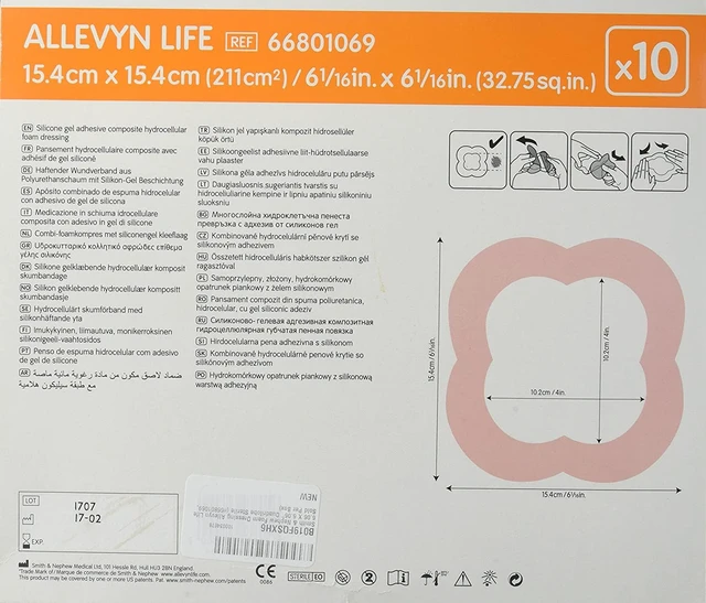 Alt view image 2 of 4 - +Nephew ALLEVYN Life Wound Dressing, 6" in X 6" in Box of 10
