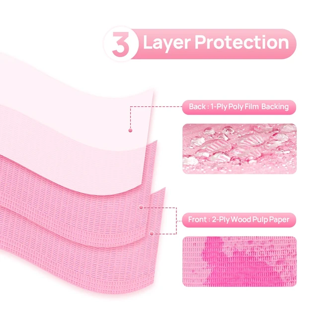 Alt view image 2 of 7 - 125 Pack Dental Bibs, Pink Dental Bibs Disposable 3-Ply Patient Bib 13" x 18", 2-Ply Paper 1-Ply Film, for Medical Tray Covers