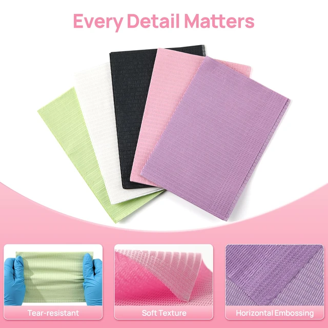 Alt view image 3 of 7 - 125 Pack Dental Bibs, Pink Dental Bibs Disposable 3-Ply Patient Bib 13" x 18", 2-Ply Paper 1-Ply Film, for Medical Tray Covers