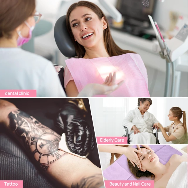 Alt view image 5 of 7 - 250 Pack Dental Bibs, Pink Dental Bibs Disposable 3-Ply, 13" x 18" Waterproof Tray Covers