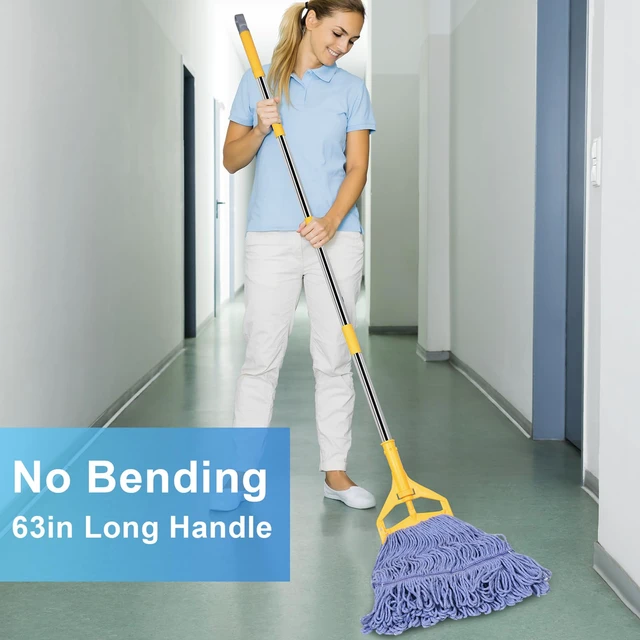 Alt view image 3 of 7 - Commercial Mop with Extra Head Replace,63" Heavy Duty Industrial Mop Long Mop Handle Looped-End String Wet Mops for Floor Cleaning for Warehouse, Workshop, Garage, Office, Home (2 Mops Head)