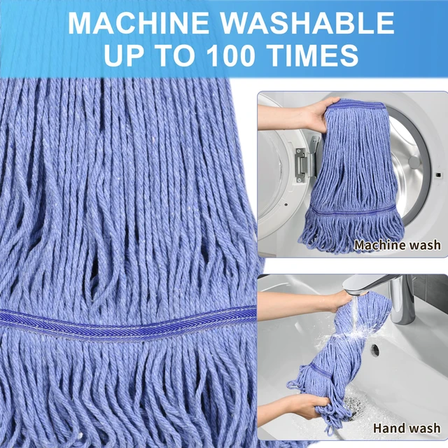 Alt view image 5 of 7 - Commercial Mop with Extra Head Replace,63" Heavy Duty Industrial Mop Long Mop Handle Looped-End String Wet Mops for Floor Cleaning for Warehouse, Workshop, Garage, Office, Home (2 Mops Head)