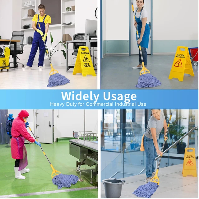 Alt view image 6 of 7 - Commercial Mop with Extra Head Replace,63" Heavy Duty Industrial Mop Long Mop Handle Looped-End String Wet Mops for Floor Cleaning for Warehouse, Workshop, Garage, Office, Home (2 Mops Head)
