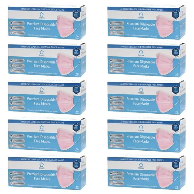 Alt view image 2 of 6 - 500pcs Premium Disposable Face Mask SOFT 3ply Nose Wire