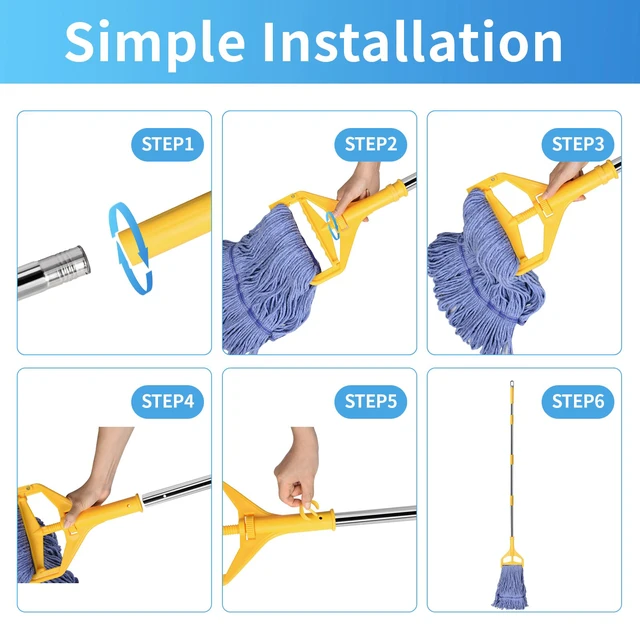 Alt view image 7 of 7 - Commercial Mop with Extra Head Replace,63" Heavy Duty Industrial Mop Long Mop Handle Looped-End String Wet Mops for Floor Cleaning for Warehouse, Workshop, Garage, Office, Home (2 Mops Head)
