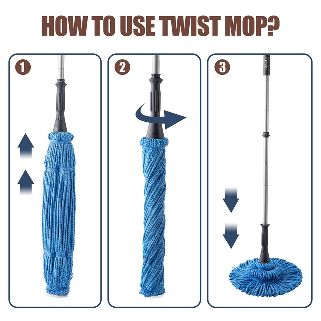 Alt view image 5 of 7 - Mop with 2 Reusable Microfiber Heads, Easy Wringing Twist Mop 57.5 inch Long Handle, Wet Mops for Floor Cleaning, Commercial Household Clean Hardwood, Vinyl, Tile and More
