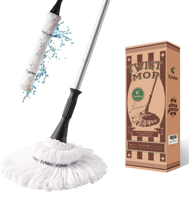 Main image of Mop with 2 Reusable Microfiber Heads, Easy Wringing Twist Mop 57.5 inch Long Handle, Wet Mops for Floor Cleaning, Commercial Household Clean Hardwood, Vinyl, Tile and More, White