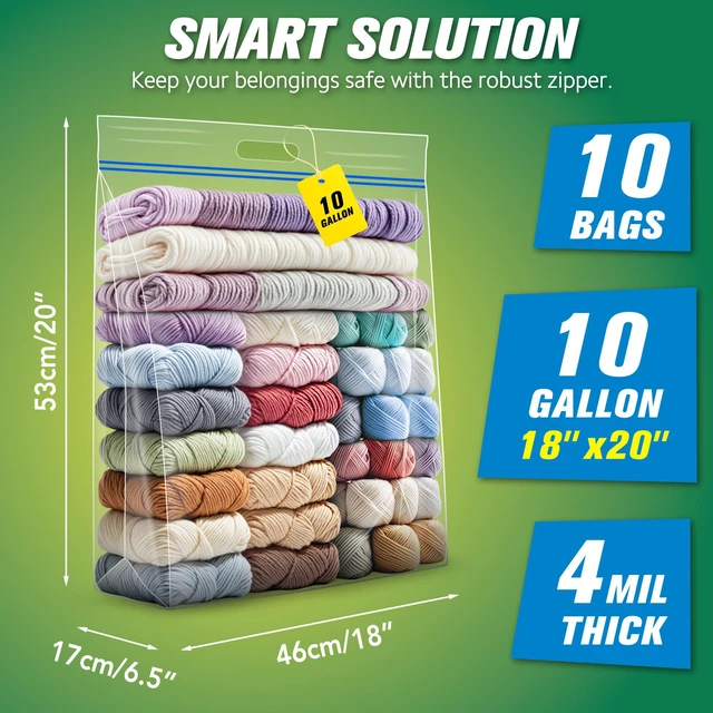 Alt view image 2 of 6 - 10 Gallon Large Storage Bags, 18 x 20 Resealable Clear Bags with Handle, Extra Large XL Heavy Duty for Clothes Pillow Travel Moving, Pack of 10