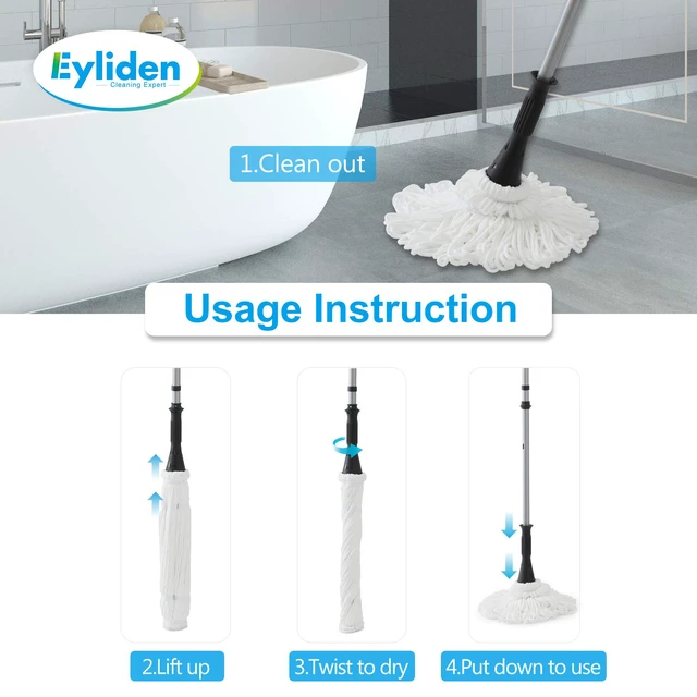 Alt view image 6 of 7 - Mop with 2 Reusable Microfiber Heads, Easy Wringing Twist Mop 57.5 inch Long Handle, Wet Mops for Floor Cleaning, Commercial Household Clean Hardwood, Vinyl, Tile and More, White