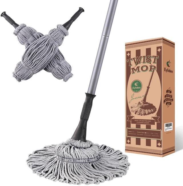 Main image of Mop with 2 Reusable Microfiber Heads, Easy Wringing Twist Mop 57.5 inch Long Handle, Wet Mops for Floor Cleaning, Commercial Household Clean Hardwood, Vinyl, Tile and More, Grey