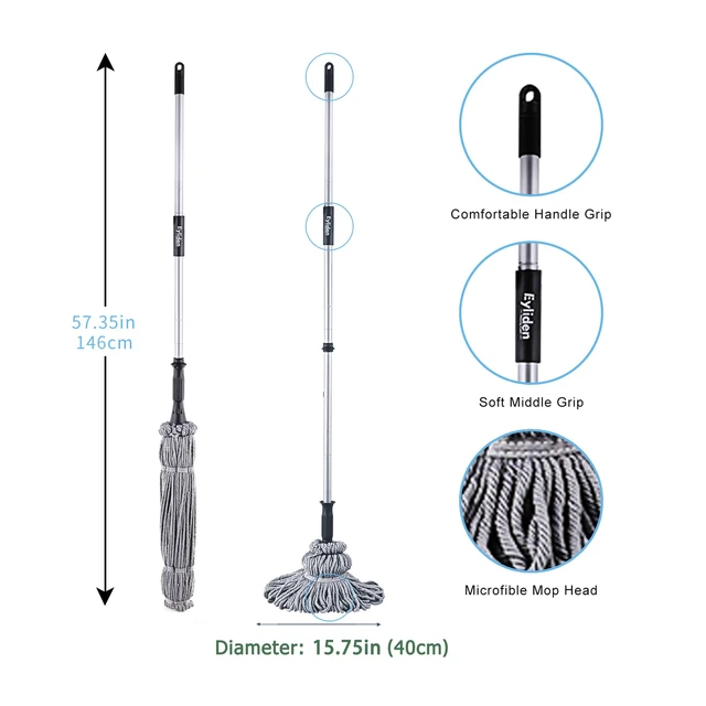 Alt view image 6 of 7 - Mop with 2 Reusable Microfiber Heads, Easy Wringing Twist Mop 57.5 inch Long Handle, Wet Mops for Floor Cleaning, Commercial Household Clean Hardwood, Vinyl, Tile and More, Grey