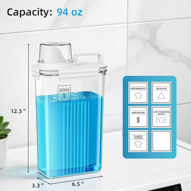 Alt view image 2 of 5 - 94oz Laundry Detergent Dispenser Container,Laundry Soap Dispenser,3 Pack Fabric Softener Dispenser,Liquid Laundry Detergent Organizer for Laundry Room Organization