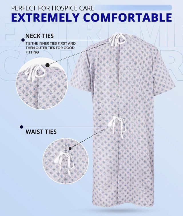Alt view image 3 of 6 - Unisex Hospital Gowns Back-Tie Patient Gowns Women Men Fits Sizes up to 2XL Lightweight, Loose-Fit, Comfortable, Soft, Multipurpose, Medical & Everyday Utility