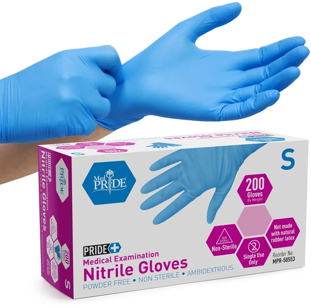 Main image of Disposable Blue Nitrile Gloves, Pack of 200, Ideal for Medical, First Responders, Law Enforcement, Tattoo Artists, Food Vendors, Painters, Cleaners, Pet Care, and More