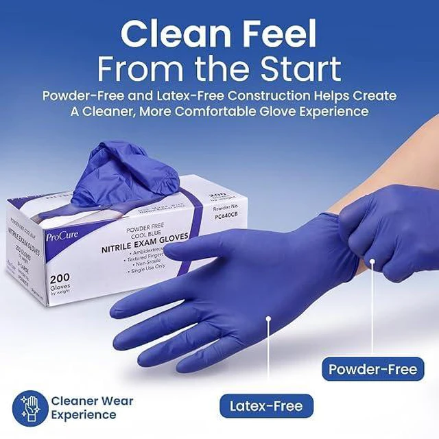 Alt view image 3 of 7 - Disposable Nitrile Gloves - Latex & Powder Free - 200 Ct, Small Cool Blue Medical Gloves, XS-XL Sized to a Hand Chart, Non-Sterile, Ambidextrous, Textured for Better Grip