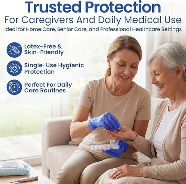 Alt view image 5 of 7 - Disposable Nitrile Gloves - Latex & Powder Free - 200 Ct, Small Cool Blue Medical Gloves, XS-XL Sized to a Hand Chart, Non-Sterile, Ambidextrous, Textured for Better Grip
