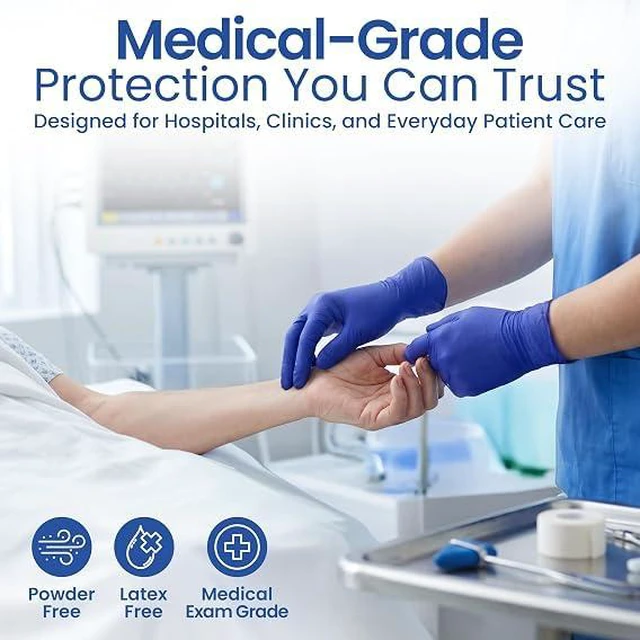 Alt view image 6 of 7 - Disposable Nitrile Gloves - Latex & Powder Free - 200 Ct, Small Cool Blue Medical Gloves, XS-XL Sized to a Hand Chart, Non-Sterile, Ambidextrous, Textured for Better Grip